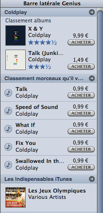 Proposition de morceaux à acheter iTunes Genius