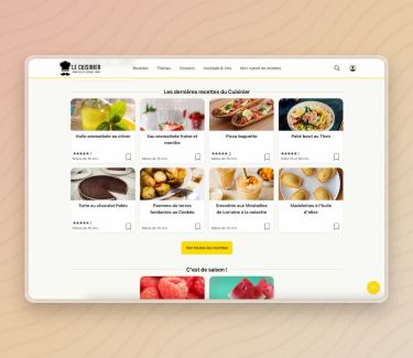 Une partie de la nouvelle homepage du Cuisinier